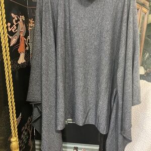 bryn walker grey sweater Lambswool, cashmere, angora Lg mock turtle bat wings 60
